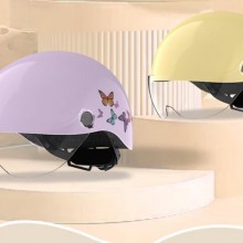 晓安儿童电动车头盔3C认证男女孩学生夏季款摩托车电瓶车超轻透气安全帽 紫红蝴蝶-透明短镜